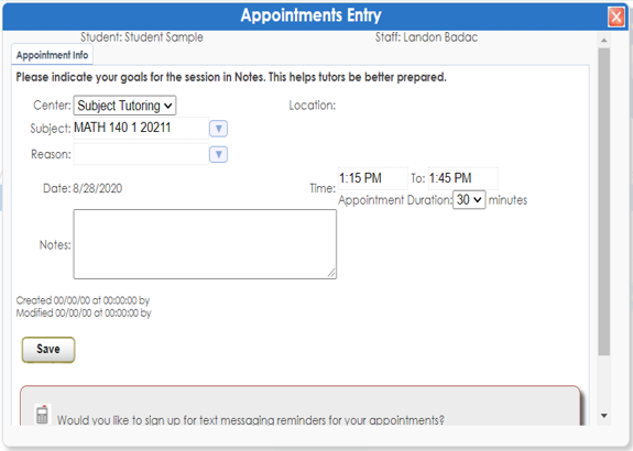 Appointment Info Screen