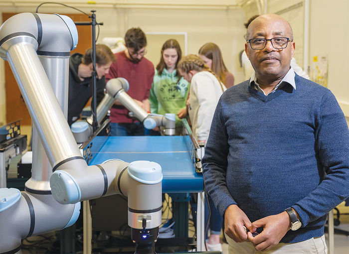 Dr. Yohannes Haile, assistant teaching professor of management and industrial engineering in the new Prischak Robotics and Automation Lab.