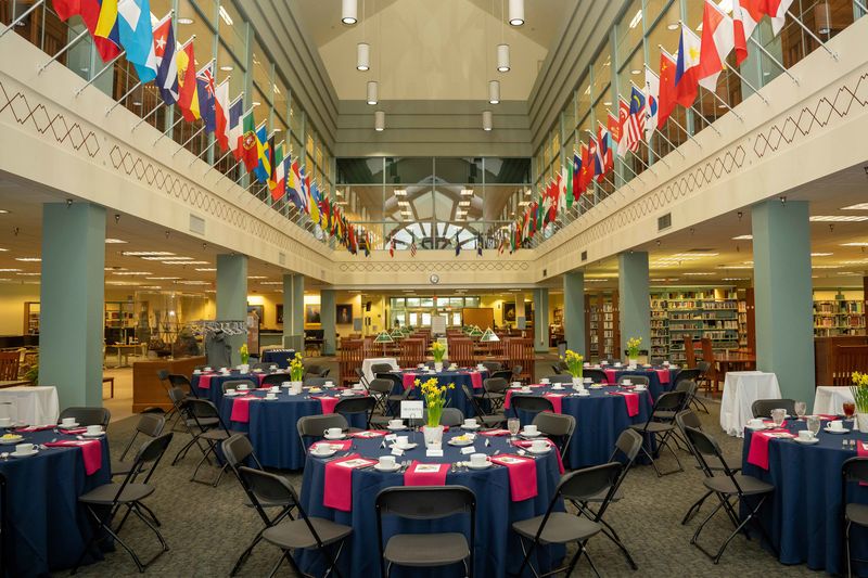 Liley Library with tables set up for Mary Behrend Award Luncheon 2023