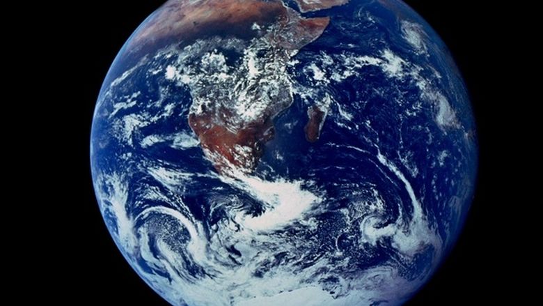 A full-circle image of the Earth, photographed by the Apollo 17 astronauts in 1972.