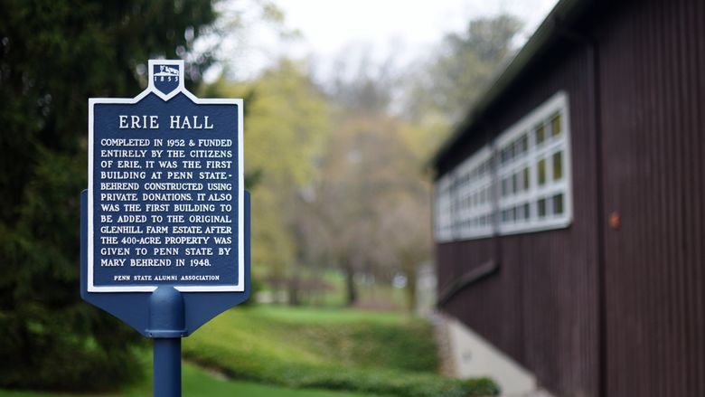 Historic marker for Erie Hall