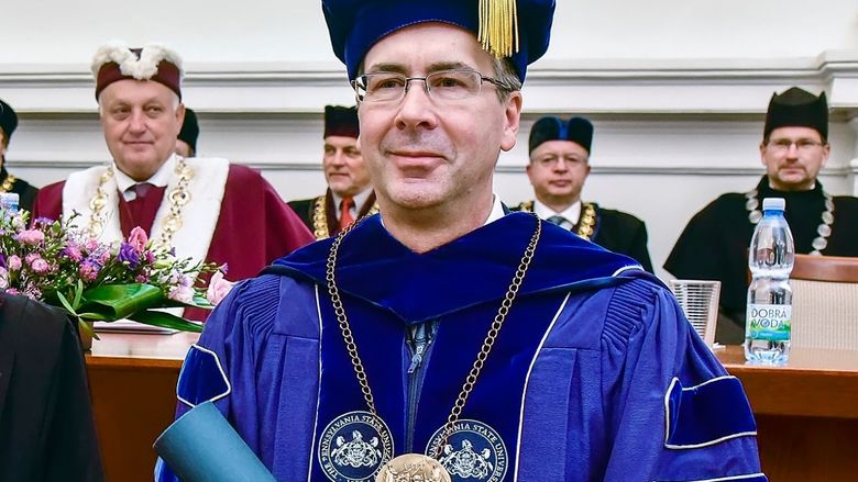 Penn State Behrend Chancellor Ralph Ford receives an honorary doctorate from Brno University of Technology.