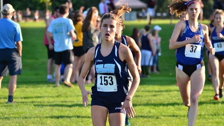 Penn State Behrend runner Savanna Carr on the cross country course