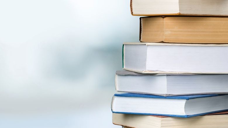 A stock photo of a stack of books.