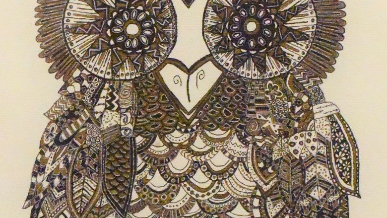 A detailed drawing of an owl, made with a Sharpie.