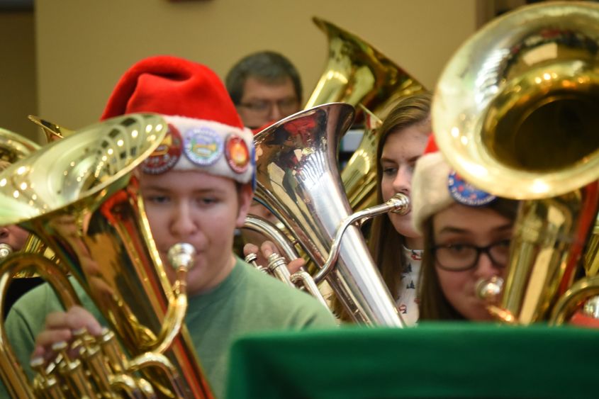 Tuba players perform Christmas standards at Penn State Behrend's annual Tuba Christmas concert.