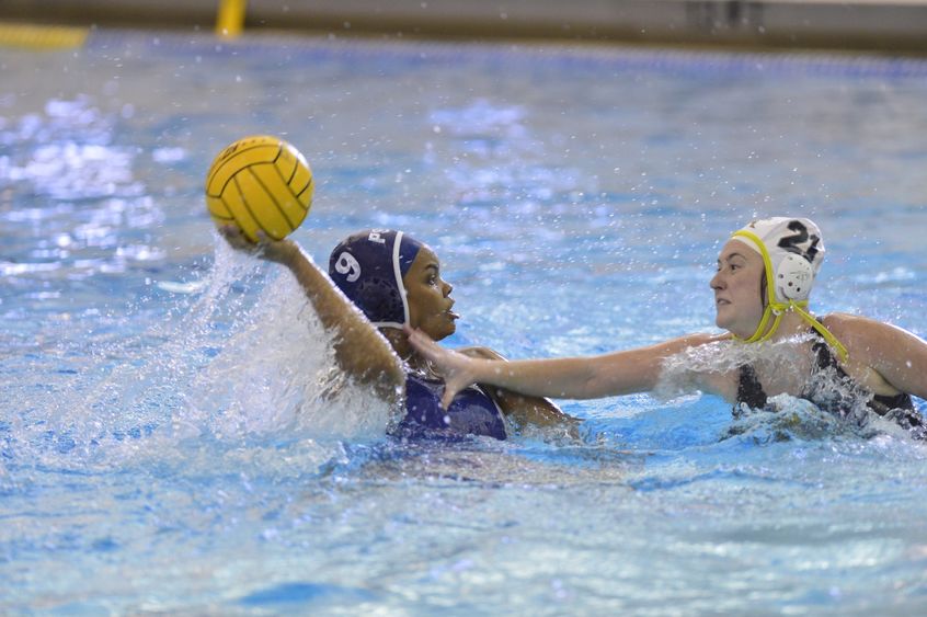 Penn State Behrend water polo player Lauren Wood prepares to throw the ball.