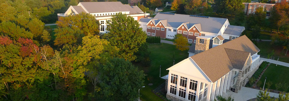 Prospective Students This aerial photo shows Lilley Library, Kochel Center, and Metzgar Center.
