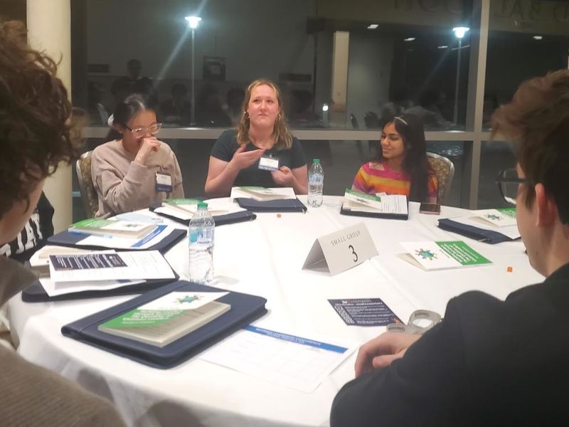 Students participate in a roundtable discussion during Penn State Behrend's leadership conference.