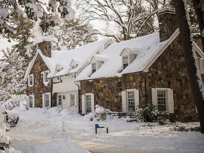 Snowy Glenhill Farmhouse on Penn State Behrend campus 