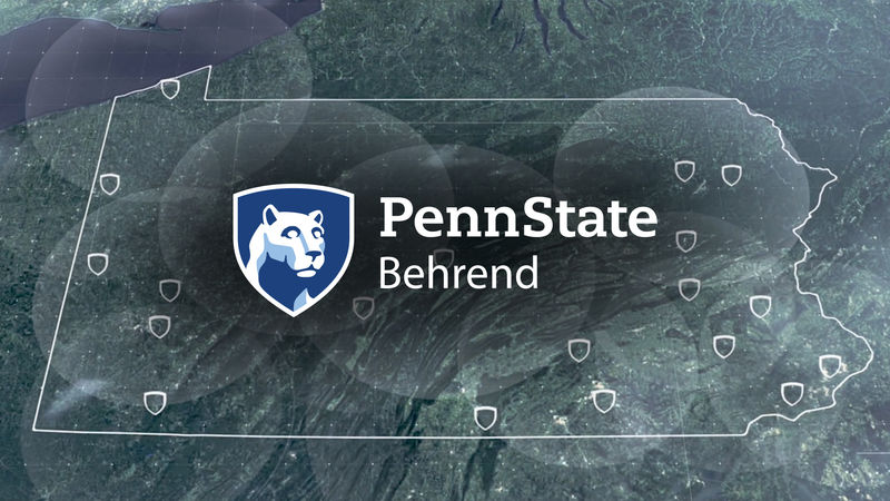 Image of Pennsylvania map shown with the Penn State Behrend logo in the center of it.