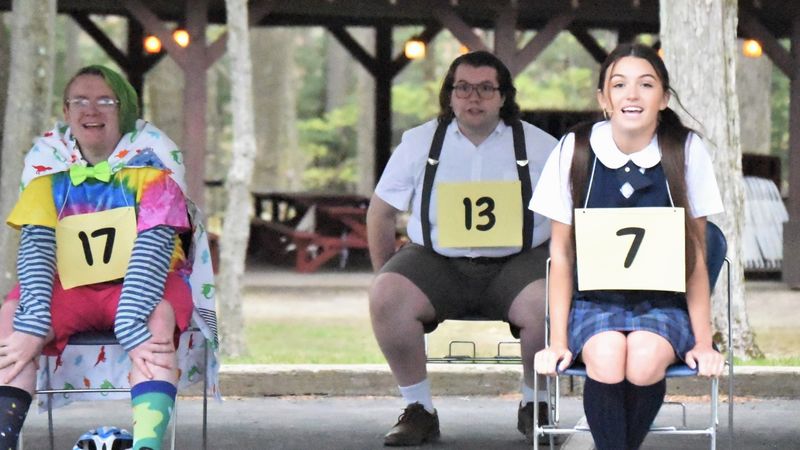 Penn State Behrend students rehearse a scene from "The 25th Annual Putnam County Spelling Bee"