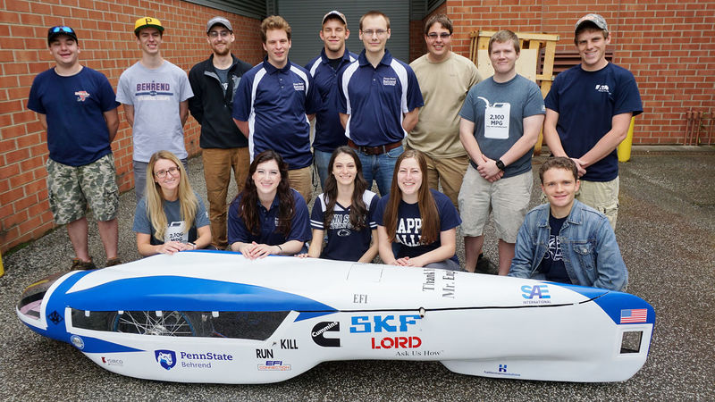 A group photo of the Penn State Behrend supermileage team.