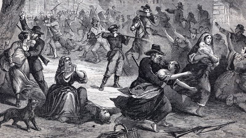 The raid on Lawrence, Kansas A drawing of the attack on Lawrence, Kansas, in 1863