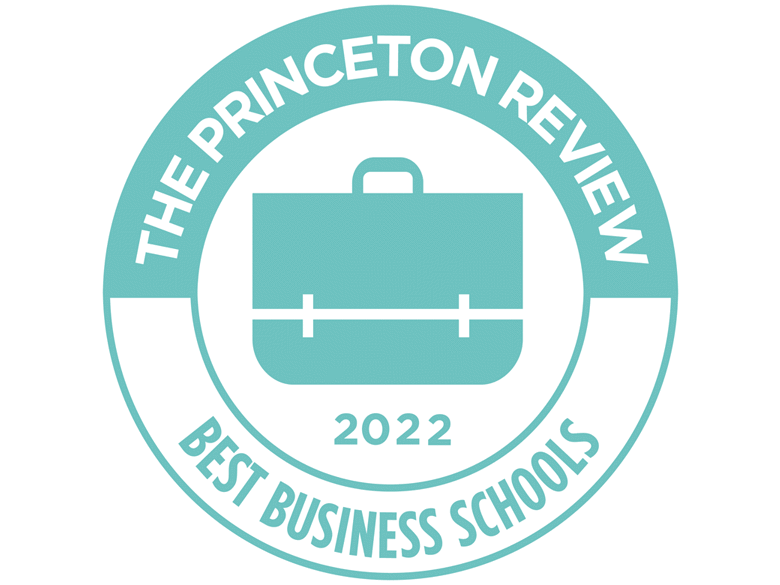 Badges of The Princeton Review Best Business Schools 2022 and AACSB Accredited