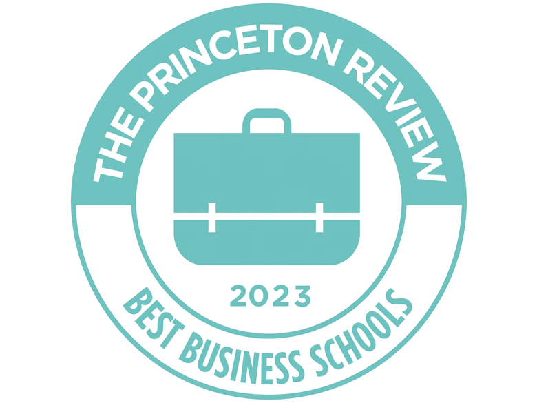 Badges of The Princeton Review Best Business Schools 2023 and AACSB Accredited
