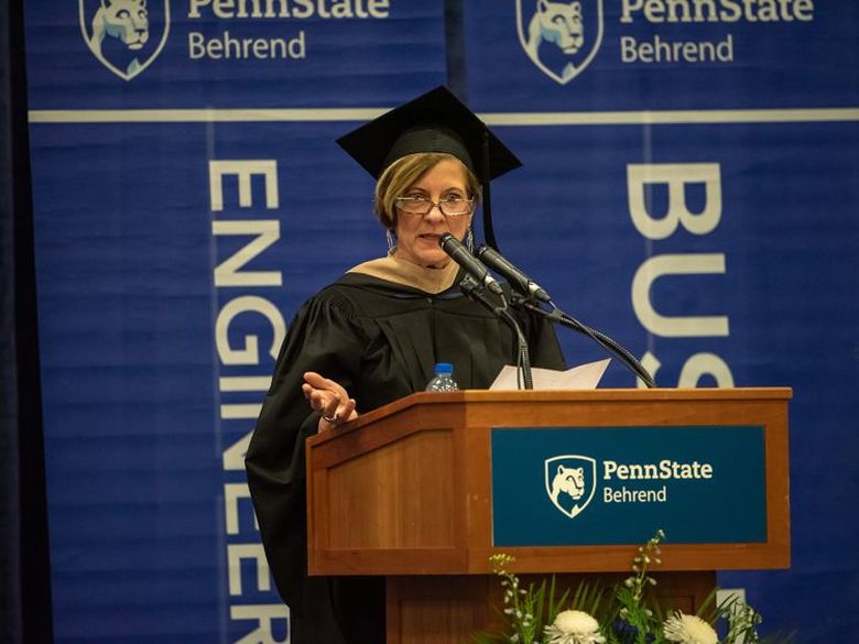 Executive in Residence Ann Scott delivered the commencement address at Penn State Behrend.