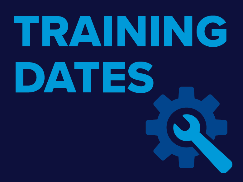 Graphic with tool, gear, and text for Training Dates