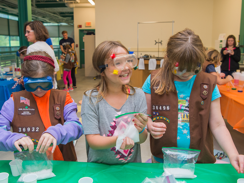 Girl Scouts take part in STEAM activities.