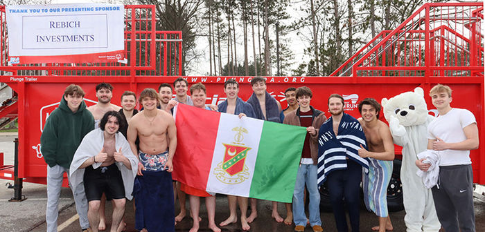 The Penn State Behrend community raised more than $10,000 for Pennsylvania Special Olympics by jumping into the chilly waters of the Bear Force One mobile pool in the Reed Union Building parking lot.
