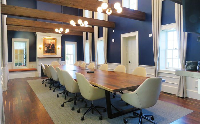 The conference room at the Federal House includes a stunning table custom-made from a large black walnut tree that had to be removed to make room for the expansion.