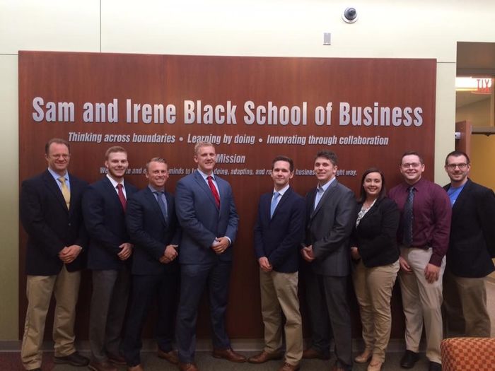 Financial Management Association Honor Society, From left, Dr. Jeff Coy, assistant professor of finance and faculty adviser, Nicholas Findley, Andrew Hoverson, Jason Pettner, Max Morrow, Ethan Moody, Catherine Brooks, Nolan Pike, and Phil Stuczynski, lecturer in business and faculty adviser