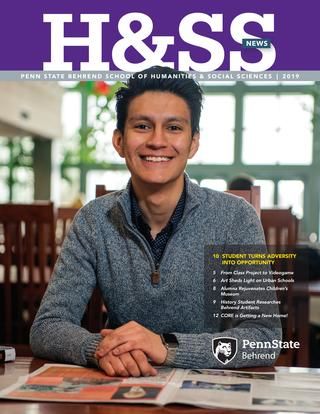 H&SS News - 2019 Cover with student at desk in library
