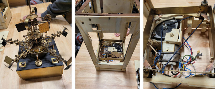 Three photos of Joe the Box in stages of repair