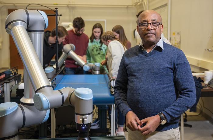 Dr. Yohannes Haile in the new Prischak Robotics and Automation Lab.
