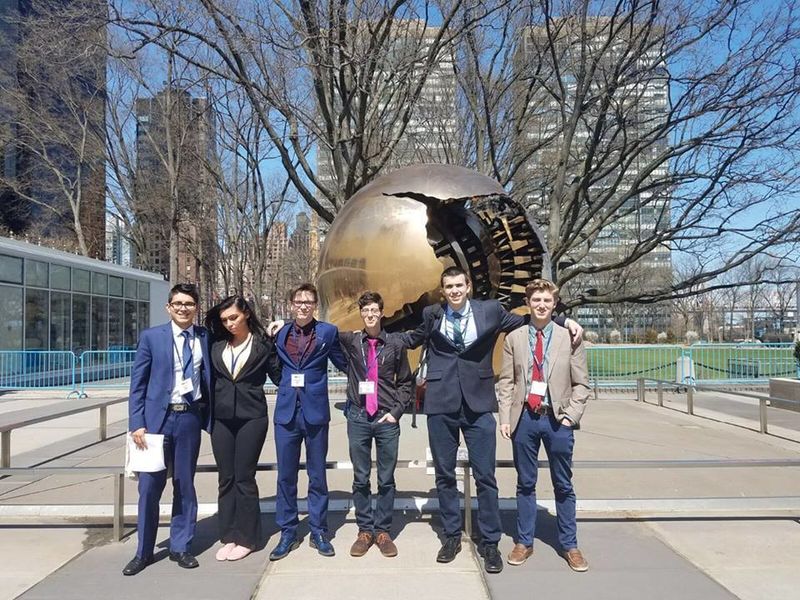 Model UN members in front of the United Nations, New York City
