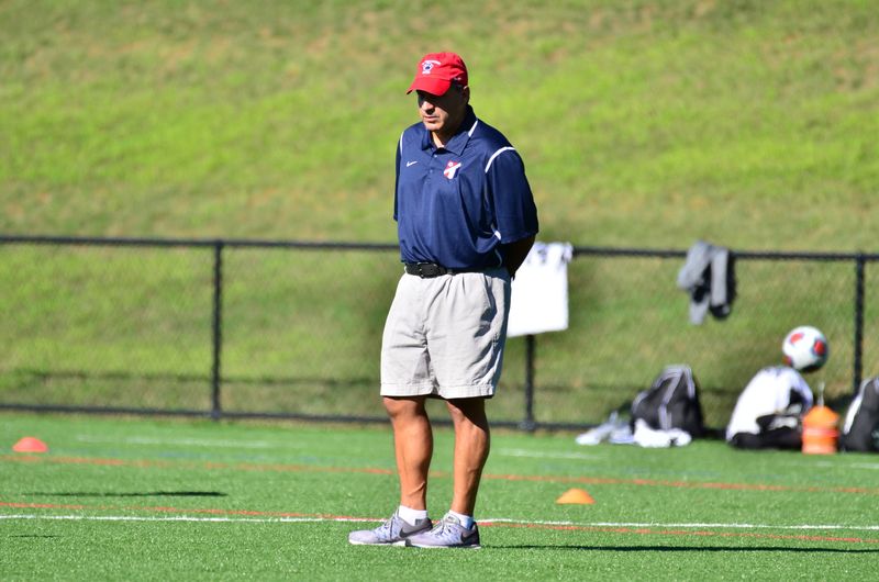 Penn State Behrend men's soccer coach Dan Perritano stands on the sideline