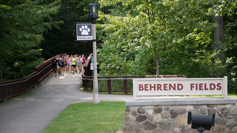 Sign for and path to Behrend Fields