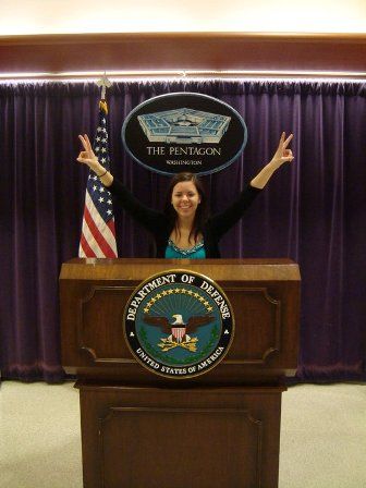 Student at Pentagon podium