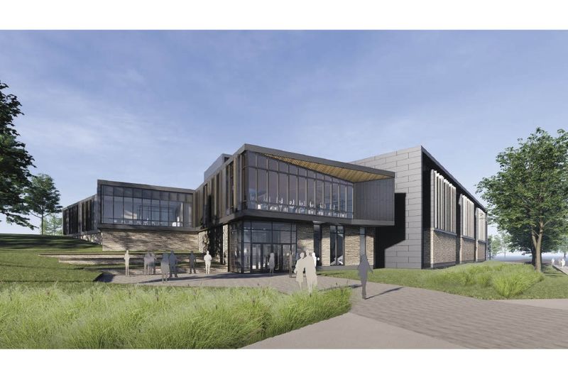 An architectural rendering of the new Erie Hall