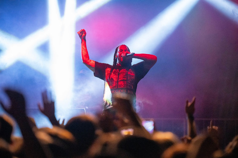 The rapper Waka Flocka Flame performs on stage at Penn State Behrend.