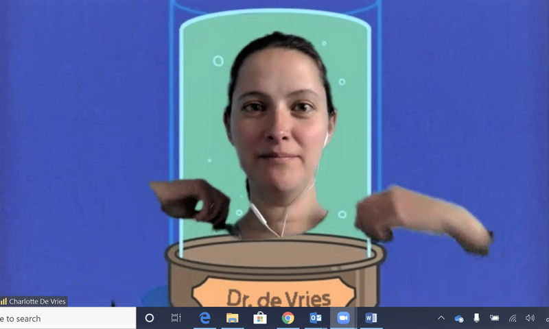 Penn State Behrend professor Charlotte de Vries uses an animation to make it look as though her head is floating.