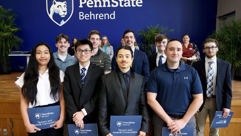 A group of Penn State Behrend students poses at the college's Honors & Awards Convocation.