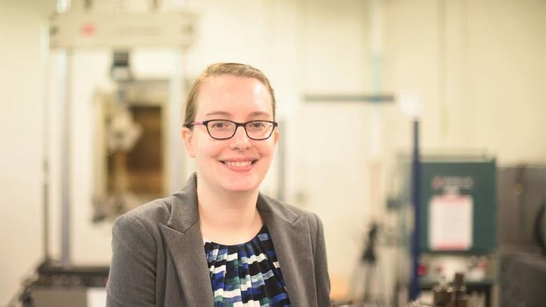 Beth Last, the research core facilities coordinator at Penn State Behrend, poses in the college's materials lab.