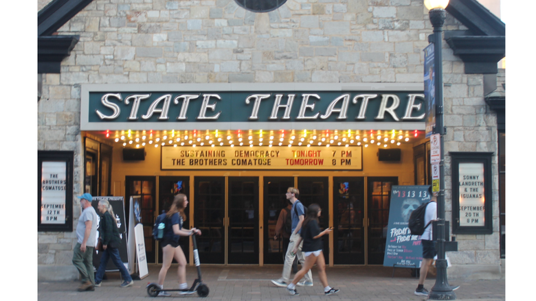 Exterior image of the front entrance to the State Theatre in State College