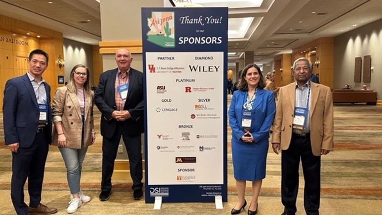 Business Faculty Attend 2024 DSI Conference. From left: Dr. Richard Peng, Dr. Zoe Schumm, Professor Gary Smith, Dr. Ozgun Demirag, Dr. Ray Venkataraman