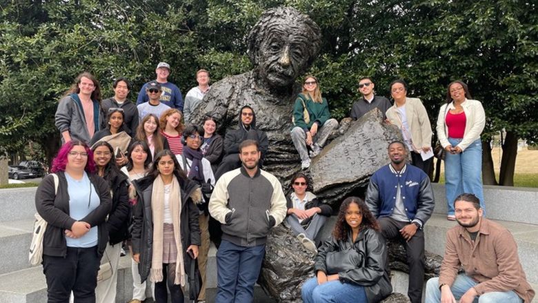 Students at the Einstein Memorial