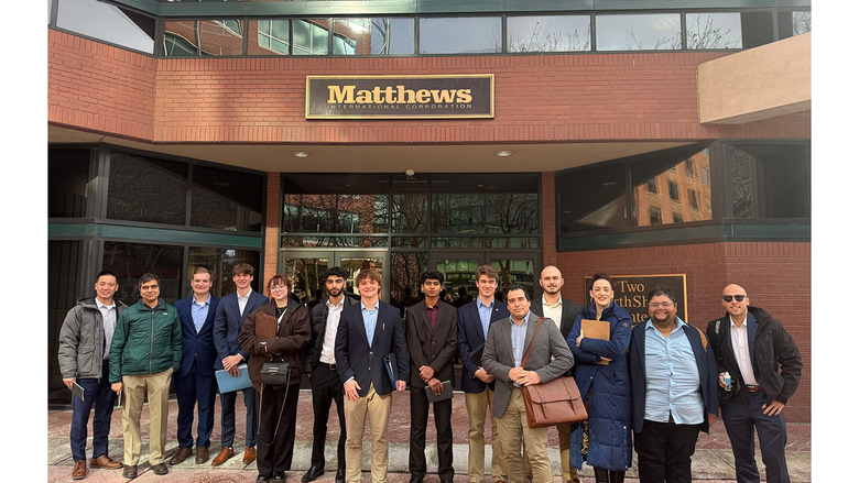 Photo of students in front of Matthews International in Pittsburgh PA
