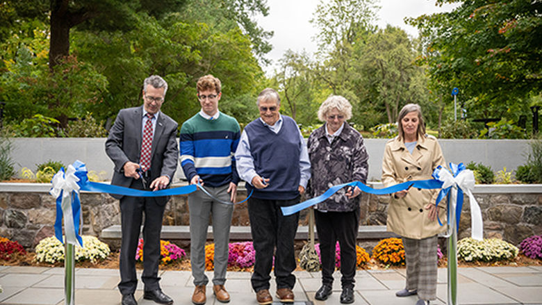 The ribbon cutting for the new Glenhill Gardens on the site of the Behrend's family pool.