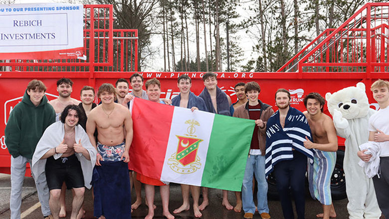 The Penn State Behrend community raised more than $10,000 for Pennsylvania Special Olympics by jumping into the chilly waters of the Bear Force One mobile pool in the Reed Union Building parking lot.