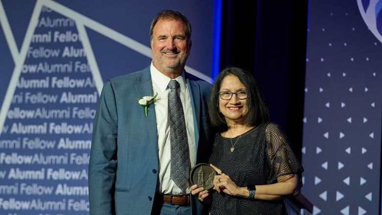 Dennis J. Prischak and Penn State President Neeli Bendapudi