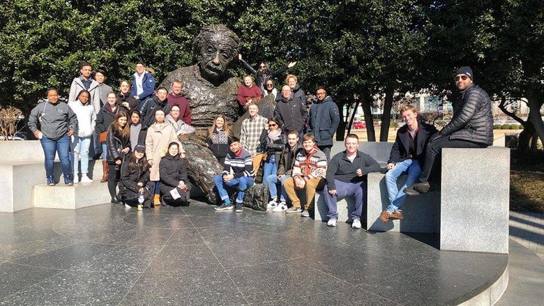 Penn State Behrend students visited the Einstein Memorial in Washington, D.C., during Spring Break in March 2019.