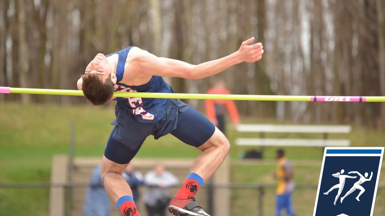 Braeden Smith competes in the high jump at the AARTFC championships at SUNY Cortland