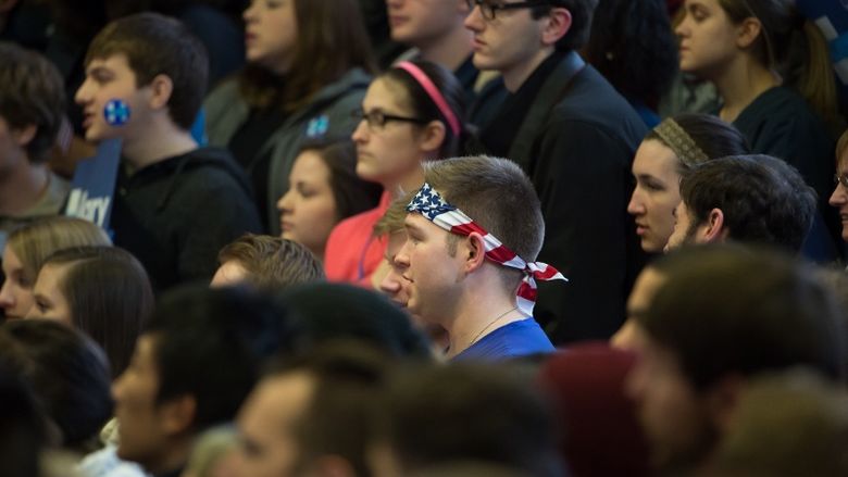 Students in the crowd at a 2016 political rally