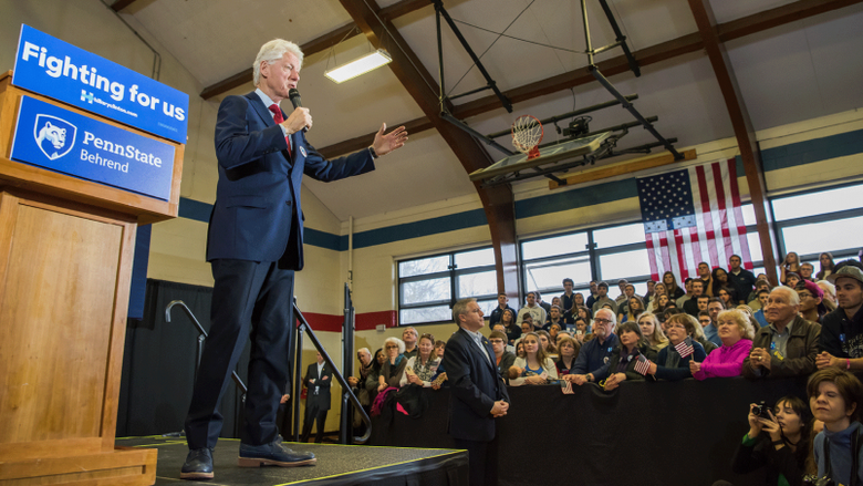 Former President Bill Clinton Campaigns at College