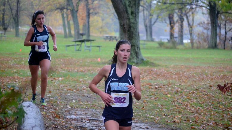 Penn State Behrend runners compete in the 2017 AMCC cross country championships.